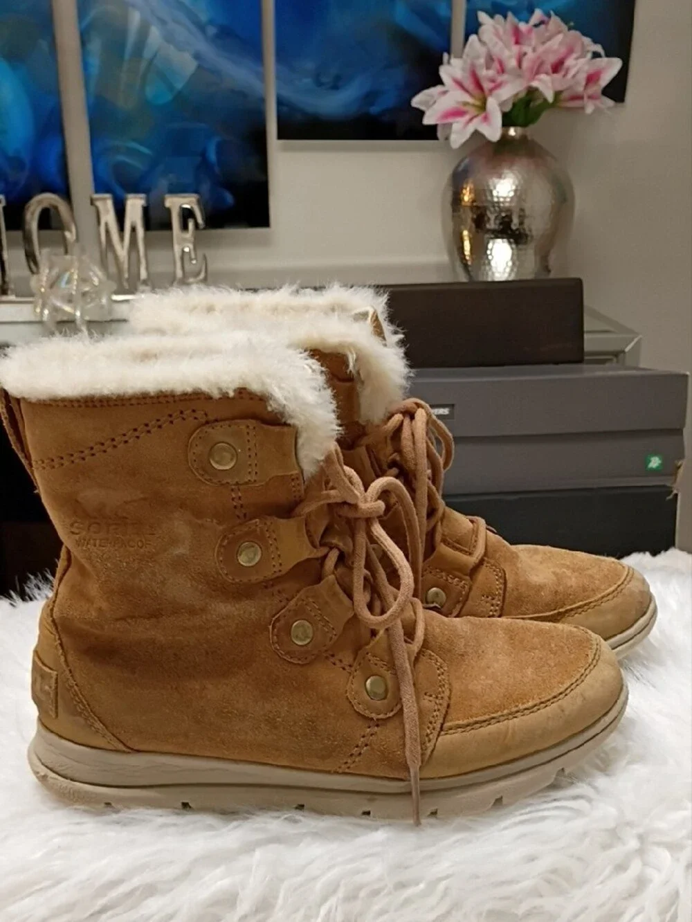 Sorel N13039-224 Women's Brown Suede Fur-Lined Lace Up Winter Waterproof Boots